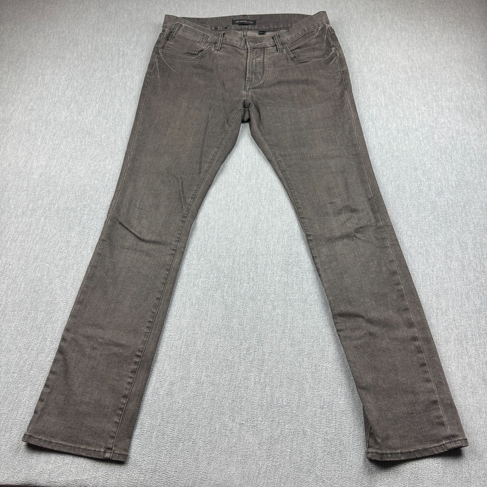 John Varvatos Jeans Mens 32x32 Gray Bowery Slim Straight Denim Pants Classic Zip